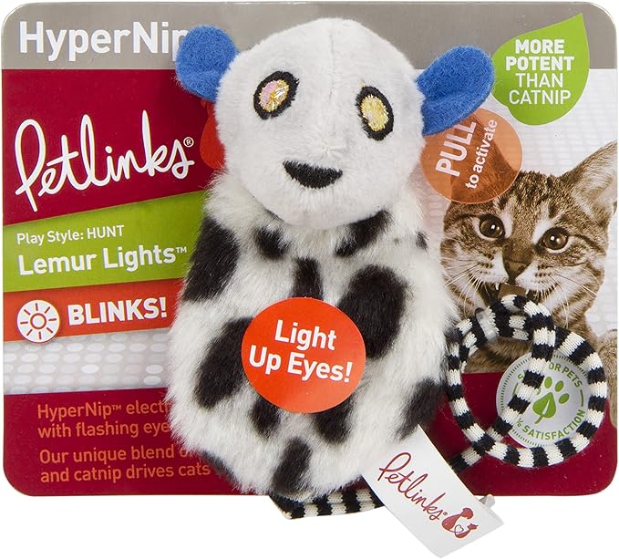 Petlinks HappyNip Lemur Lights Electronic Light Cat Toy, Contains Silvervine & Catnip, Battery Powered - Black/White, One Size