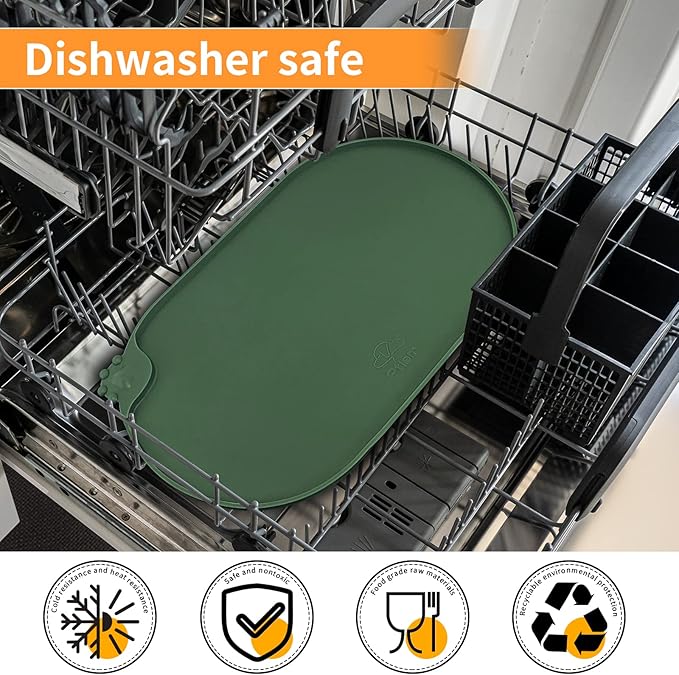 KPWACD Pet Placemat for Dog and Cat, Waterproof Silicone Dogs Feeding Bowl Mat Prevent Food and Water Overflow, High-Lips Puppy Dish Mats Suitable for Small Medium Big Pets, Hunter Green, 24" * 16"