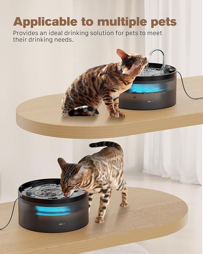 Cat Water Fountain: 108oz/3.2L Cat Fountain Super Silent Pet Drinking Dispenser - Water Fountains for Kitty Indoor - Quiet Pump and Faucet Design - Suitable for Cats and Dogs - BEMOONY