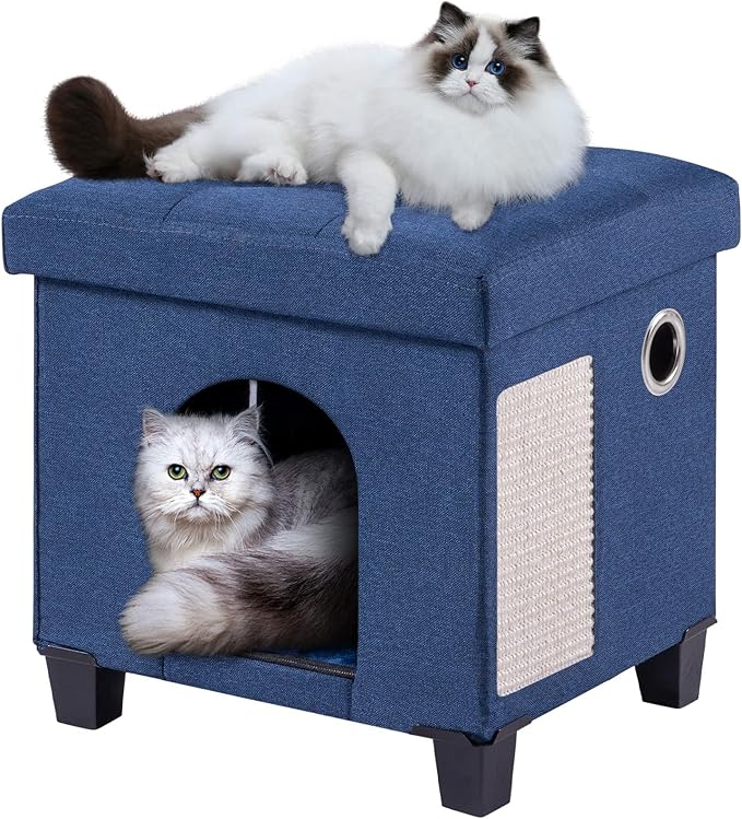 BRIAN & DANY Cat House and Bed, Cat Cave with Scratch Board & Ball, 14.7' x 14.1' x 12.7', Blue