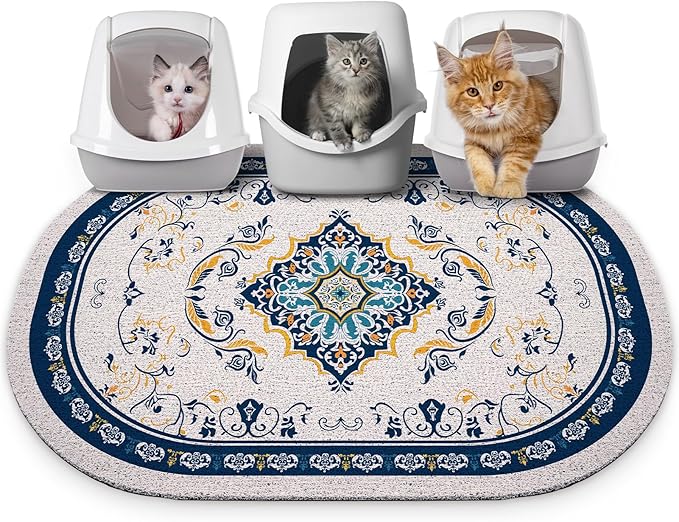 Bienbee Cat Litter Mat, 40" x 30" Jumbo Size Litter Box Mat Rug with Non-Slip Bottom, Easy to Clean Cat Supplies Accessories Essentials for Indoor Kitty Kitten Floor, Blue XL