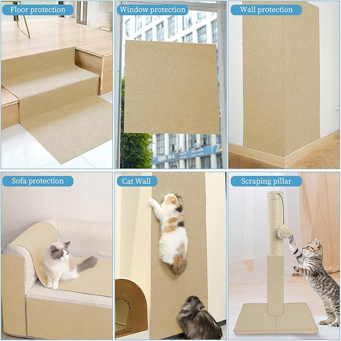 78.7"x15.8" Cat Scratching Mat - Trimmable Self Adhesive DIY Climbing Cat Scratcher Pad for Cat Tree Shelves and Post Cat Scratch Furniture Protector