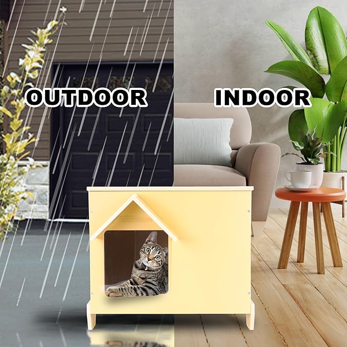 Outdoor Cat Houses Feral Cat Shelter Wooden Stray Cat Condo Outside Sturdy Waterproof and Insulated with Escape Door (one cat upgrate)