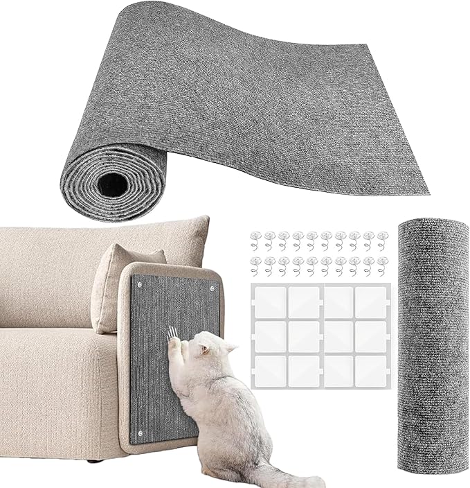 Cat Scratch Couch Furniture Protector, Adhesive Cat Scratch Pad Deterrent for Furniture, DIY Climbing Scratcher for Indoor Cats (Light Grey, 78.7x15.8 in)