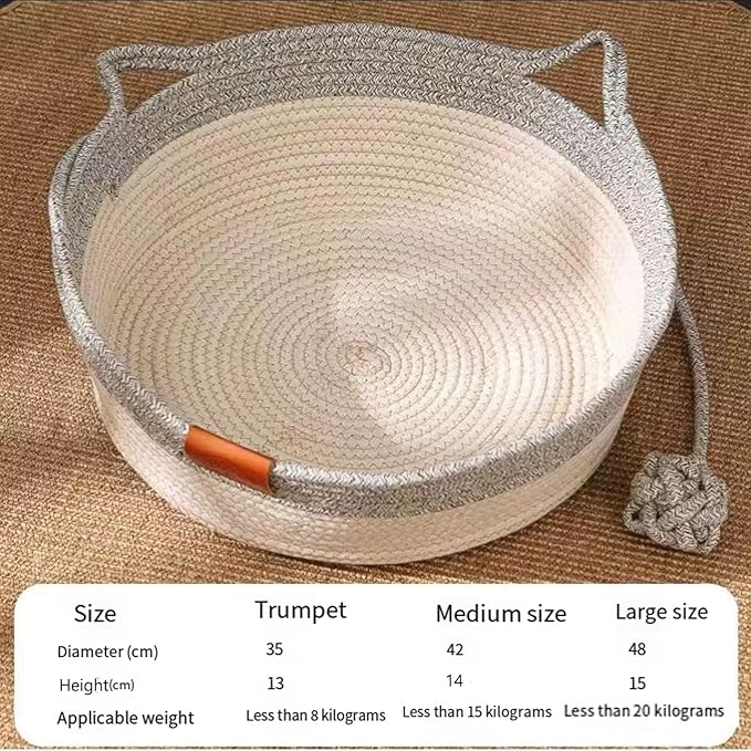 Stimulicat Cat Bed, Stimulicat Handwoven Cat Basket, Foldable Round Cotton Rope Cats Beds with Toy Tail and Built-in Scratching Pad, Scratch Resistance Easy to Clean (Green, Small)