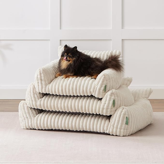 Cute Couch Bed for Pets, Supportive Cat Sofa for Indoor Cats, Small Dog Sofa Bed for Small Dogs, Cream, 24 inches