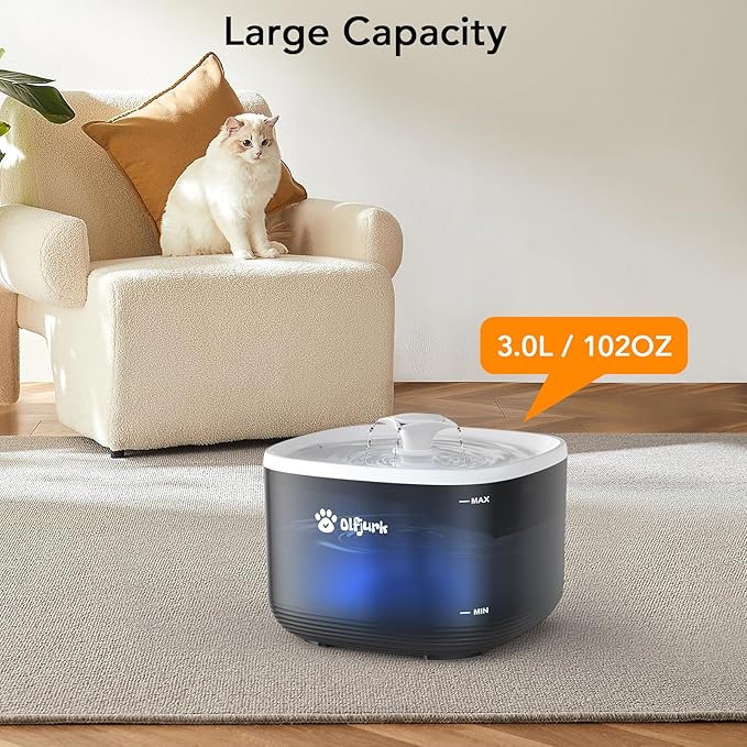 101.4oz/3L Automatic Pet Fountain Cat Water Fountain Dog Water Dispenser with Replacement Filters for Cats, Dogs, Multiple Pets