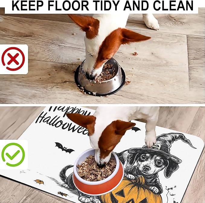 Halloween Cat Dachshund Dog Cat Food Mat-Absorbent Placemat for Food and Water Bowl, Waterproof Non Slip Rubber Backing Dog Food Mats for Floors, Pet Supplies 16 * 24 inch