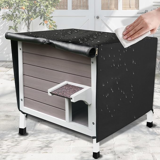 Rockever Outdoor Cat House, 100% Insulated Cat House for Outdoor Cats Weatherproof Feral cat House for All-Round Foam Layers Filling (Grey-with Cover, L)