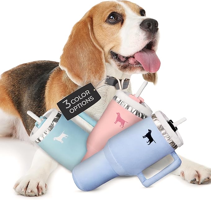 Pup Cup Tumbler Dog Toy – Birthday Dog Toy, Funny Squeaky Plush Puppy Gift, Cute Birthday Present (Chambray Blue)