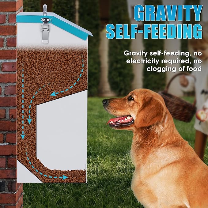 Automatic Cat Feeder Outdoor 59cups/14L Automatic Dog Feeder Cat Food Dispenser with Storage Gravity Pet Feeding Station Galvanized