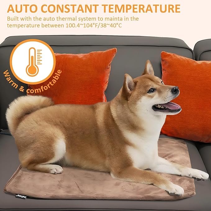 Upgraded Pet Heating Pad, 5 Adjustable Temperature & Timer, Warm Dog Cat Heating Pad, Auto Power-Off, Waterproof Chew-Resistant (M:20'' x 16'')