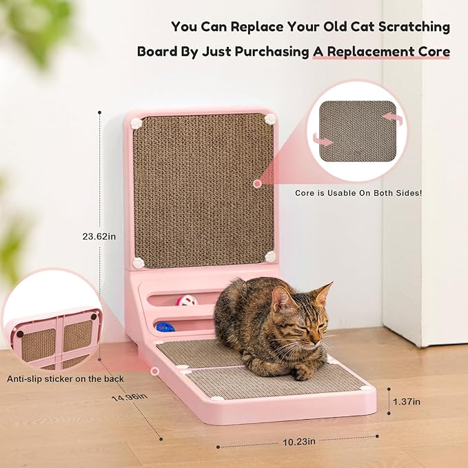 Cat Scratching Board Kitten Scratching Ball Wall Scratchers for Indoor Cats L Shaped Cat Scratcher Cats with Scratcher Pads Pink