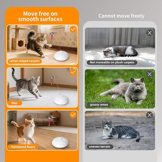 Cat Toy 3in1 Automatic Interactive Wand Toy for Indoor Cats,Moving Butterfly&Glowing Feathers Speedy Tail,Rechargeable Cat Enrichment Toys for Kittens