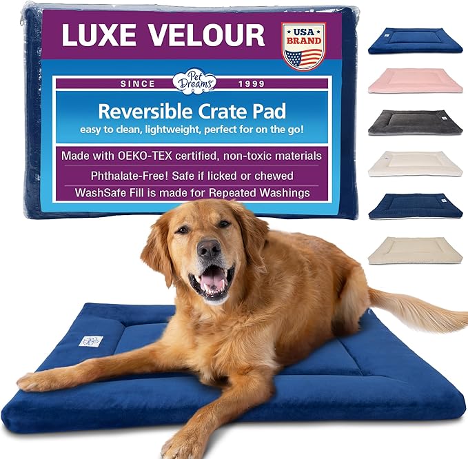 Pet Dreams Dog Crate Pad - Washable Kennel Mat, Crate Pads for Dog Cages, Non-Toxic, Flat Indoor Cat Bed, Fits iCrate 18, 24, 30, 36, 42, 48 Inches (Blue, X Large, 42")