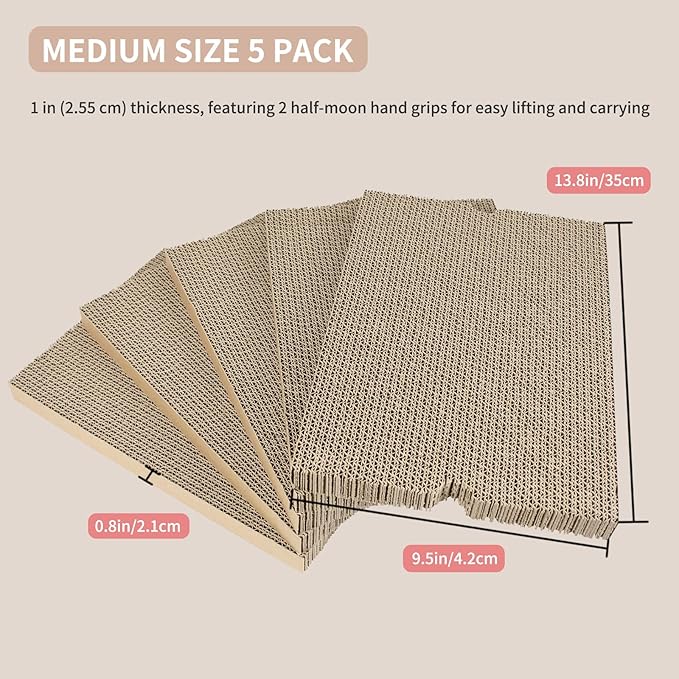 Cat Scratcher Pad with Box 3-Pack/5-Pack, Large & Medium Size – Reversible Corrugated Cardboard with Catnip: Durable Scratching Pads for Kittens & Adult Cats