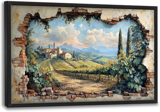 Large Farmhouse Nature Landscape Wall Art for Living Room, Rustic Countryside Canvas Oversized Wall Decor, Vintage Scenery Framed Pictures Painting Print Artwork for Bedroom Dining Room 36L" x 24W"