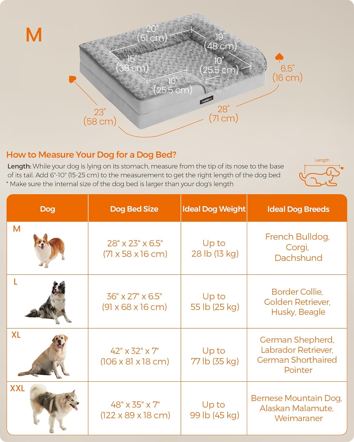 Feandrea Orthopaedic Dog Bed for Medium Dogs, Waterproof Dog Sofa Bed with Removable Washable Cover, 28 x 23 x 6.5 Inches, Dove Gray UPGW251G01