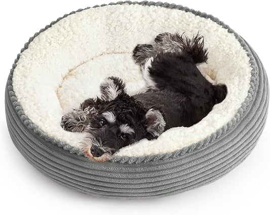 Love's cabin Round Donut Cat and Dog Cushion Bed, 25in Pet Bed for Small or Medium Dogs, Anti-Slip & Water-Resistant Bottom, Soft Durable Fabric Pet Beds, Washable Calming Cat Bed Grey Stripe