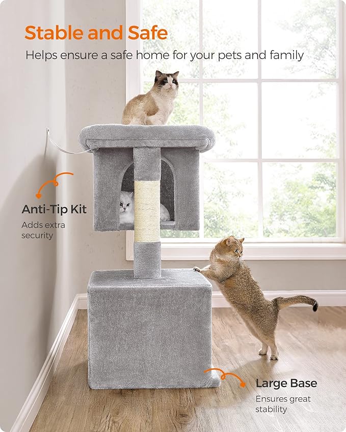 Feandrea Cat Tree, 39.8-Inch Cat Tower, XL, Cat Condo for Extra Large Cats up to 44 lb, Large Cat Perch, 2 Cat Caves, Scratching Post, Light Gray UPCT614W01
