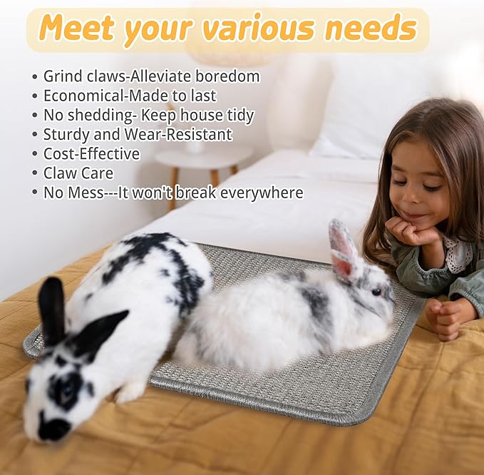 2Pcs Bunny Bed, Sisal Rabbit Scratching Pad,Natural Cat Resting Mats for Cages,Guinea Pig Bed Mat,Forage Grass Mat,Teeth Care Rabbit Mats (15.7x11.8 in)