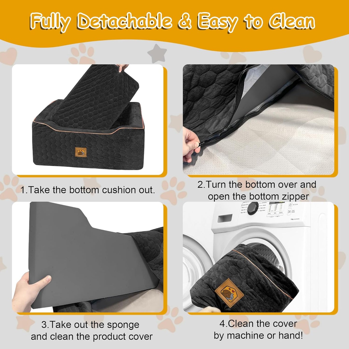 Dog Car Seat for Medium/Large Dogs, Washable Dog Booster Seat Under 60 lbs or 2 Small Dogs, Multi-Functional Pet Car Seat with Thick Cushion, 2 Safety Leashes (Black)