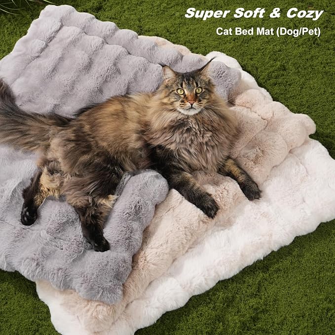 Dog Beds Mat Cute Cat Beds for Indoor Cats Faux Fur Pet Pad with Non-Slip Bottom Plush Kitten Bed for Carriers/Sofa Puppy Washable 35 x 27 Inch Large Grey