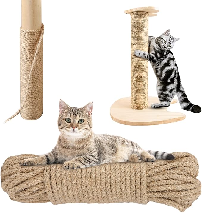 Rope for Cat Scratching Post - BARPOT Natural Hemp Rope for Scratching Post Tree Replacement, 1/4 inch Hemp Rope for Cat Tree and Tower (50FT)