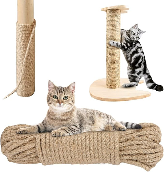 Rope for Cat Scratching Post - BARPOT Natural Hemp Rope for Scratching Post Tree Replacement, 1/4 inch Hemp Rope for Cat Tree and Tower (50FT)