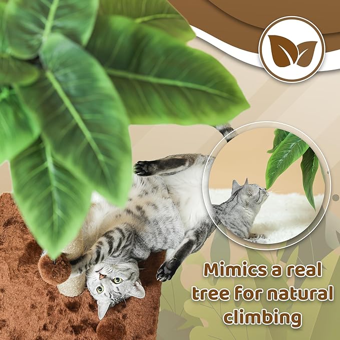 Cat Scratching Post, 34'' Tall Cat Scratchers for Indoor Cats with Hanging Balls, Tall Cute Sisal Kitten Scratch Post with Reinforced Stable Base, Brown, Medium