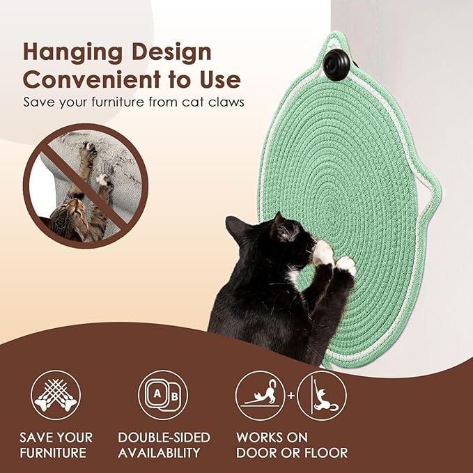Cat Scratcher Mat, Natural Cotton Rope Cat Scratch Pad, 15.7'' Round Horizontal Floor Cat Scratching Pads for Indoor Cats, Cat Furniture Protector for Wall, Couch, Carpets, Sofas