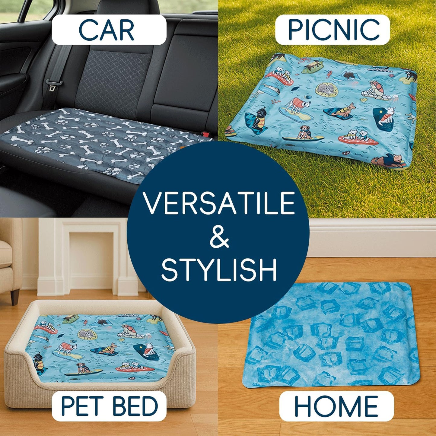 Cooling Pad for Large Dog,Instant Pet Cool Mat,Comfortable Cool Pet Mat for Cat.Portable Dog Bed for Summer. Suitable for Outdoor Summer Crate Pad.Long Time Cooling.Bone(Size-L 19.7 * 23.6in)