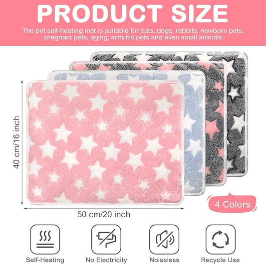 4 Pack Self Heating Cat Bed Cat Self Warming Pad with Removable Cover Extra Warm Thermal Pet Pad Washable Pet Crate Mat Anti Slip Kennel for Indoor Outdoor Pets(Star,16 x 20 Inches)