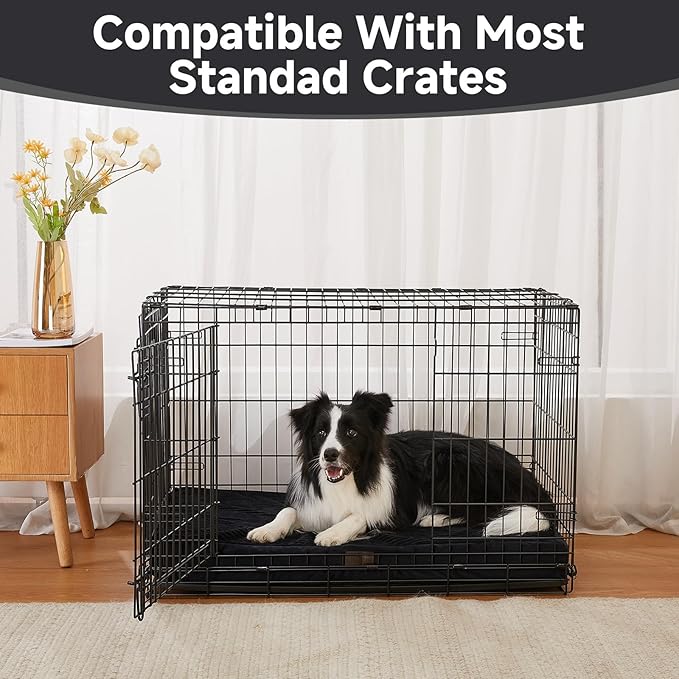 OhGeni Orthopedic Waterproof & Machine Washable Dog Bed for Medium Large Pets, Suitable for Crates, 25D Egg Crate Foam, Non-Slip Bottom & Removable Cover, Invisible Zipper, 35 Inches(Black)