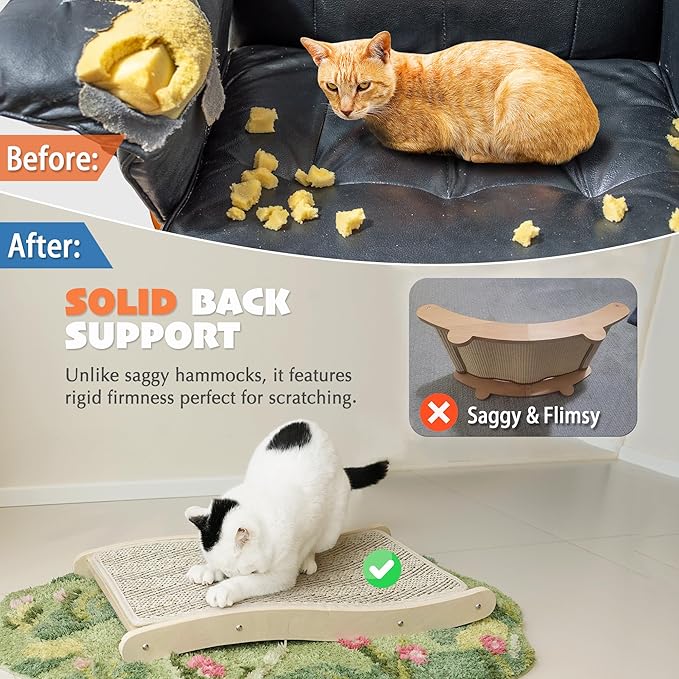 PETKARAY Sisal Cat Scratching Board, Curved Sisal Cat Scratcher, Large Indoor Kitty Scratch Pad, Heavy Duty Wave Lounge Bed for Kitten