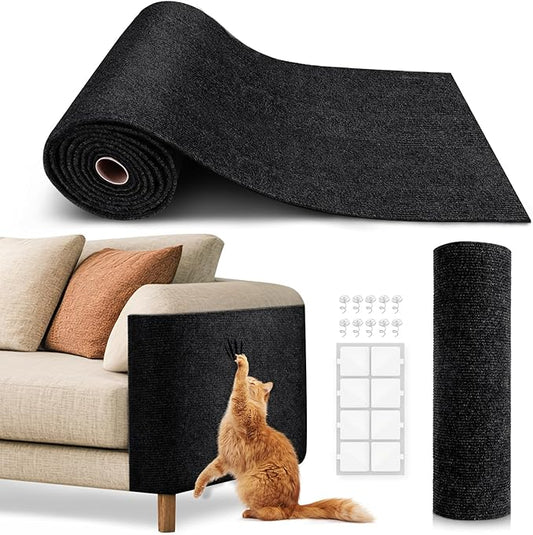Cat Scratch Mat,Trimmable Self-Adhesive Carpet,DIY Climb Cat Scratcher for Cat Couch Furniture or Wall Protector,Covering Cat Tower,and Replacement Pads (Black)