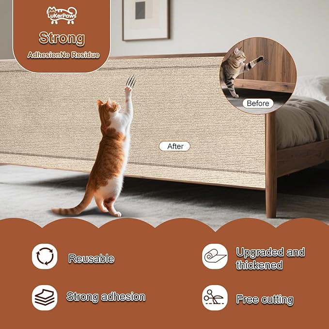 Cat Scratch Mat, Self-Adhesive Trimmable cat Scratch Furniture Protector for Couch, cat Scratch pad，cat Tree，DIY Climbing Carpet for Cat Tower Replacement Pads