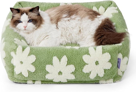 Lesure Cute Dog Bed for Small Dogs & Cats- Washable Puppy Beds,Cozy Rectangle Orthopedic Pet Sofa with Jacquard Shaggy Plush & Anti Slip Bottom,20x19x6inches