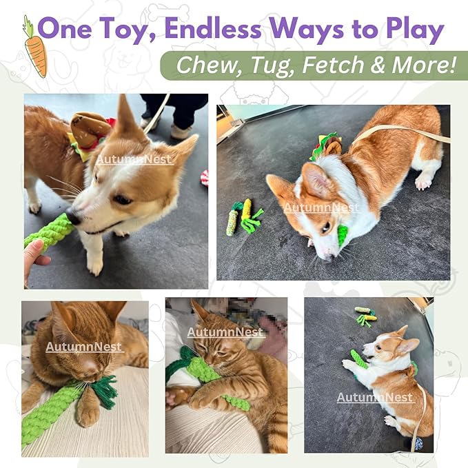 3PCS Green Woven Pet Chew Set, Dog Chew Accessories, Cat Interactive Chews, Safe & Durable Braided Chews for Dogs, Cats & More Pets