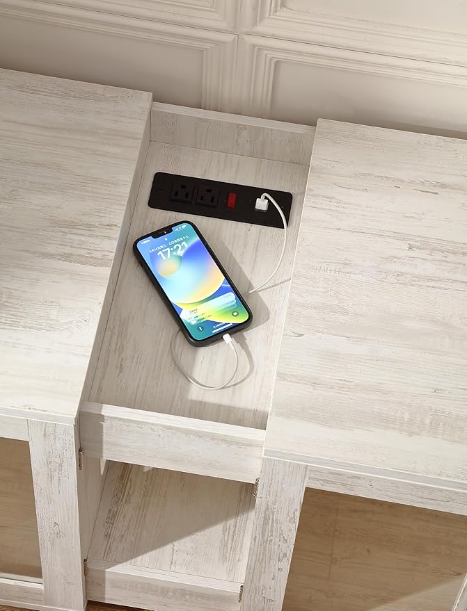 Double Cat Litter Box Enclosure for 2 Cats,Modern Double Litter Box Furniture with 7 Colors LED and Built-in Power Outlet,Large Cozy Cat Home,4 Glass Doors for Better Viewing, (White)