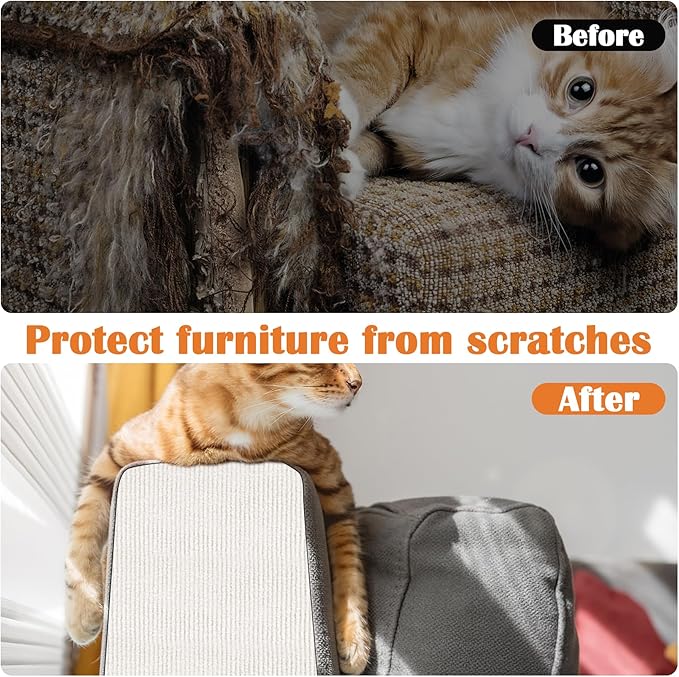 Cat Scratch Furniture Protector - 40" x 15.8" Trimmable Self-Adhesive Cat Claws Scratching Pads, Sisal DIY Climbing Couch Protector for Scratch Post Cats Tree Replacement Indoor (Cream White)