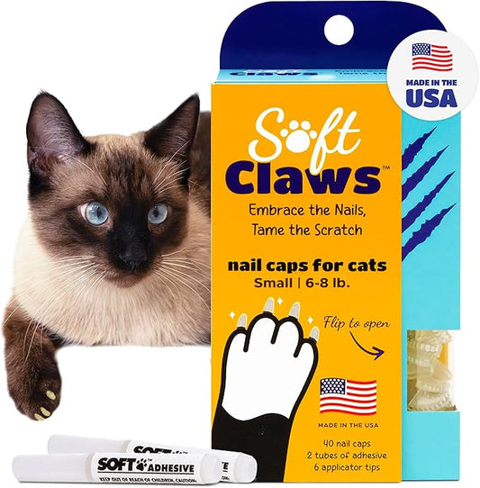 Soft Claws Cat Nail Caps for Small Cats – (40 Caps, Clear) - Made in USA - Veterinarian-Developed | Protects Furniture & Skin - Easy to Apply, Long-Lasting Anti-Scratch Soft Cat Claw Covers