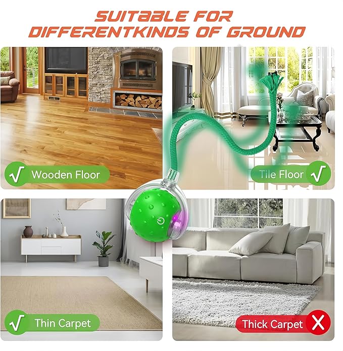 Interactive Cat Toys Ball for Indoor Cats,[2025 Newly Upgraded] Agile Moving Cat Ball with Elastic Mesh Tail,Automatic Kitten Toys for Bored Indoor Adult Cats,Motion Activated (Green)