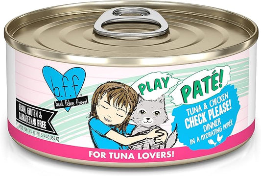 Weruva B.F.F. Play - Best Feline Friend Paté Lovers, Aw Yeah!, Tuna & Chicken Check Please! with Tuna & Chicken, 5.5oz Can (Pack of 8)