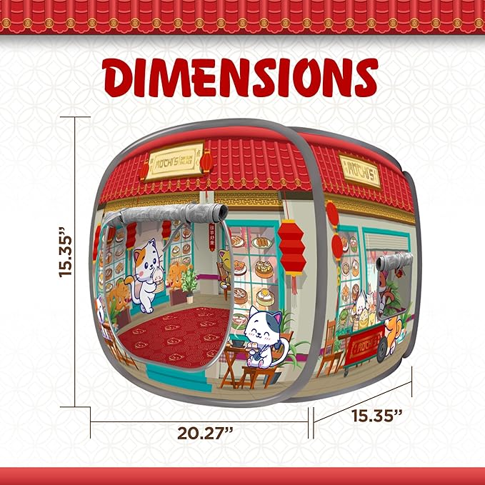 Capnip Cat House & Tent for Indoor Cats – Pop-Up Cat Tent House with Catnip Toy, Restaurant Theme for Cats & Kittens, Mochi’s Dim Sum Palace