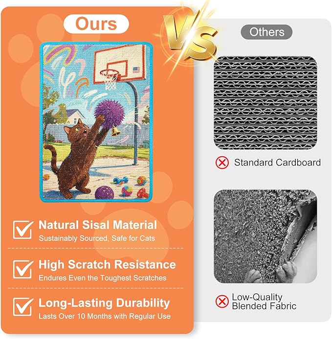 Wall Cat Scratche Stylish Sisal Scratch Mat with Natural Catnip, Artistic Furniture Protector for Couch/Wall, Durable Anti-Scratch Pad for Cats (23.6x15.7 Inch