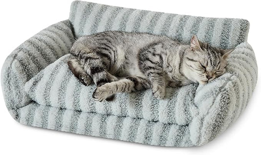 Hollypet Cat Bed Fluffy Plush Mutifuctional Double-Layer Soft Pet Couch Orthopedic Sofa Nest Beds for Small Cats and Dogs, Gray (21x15x8 inch)