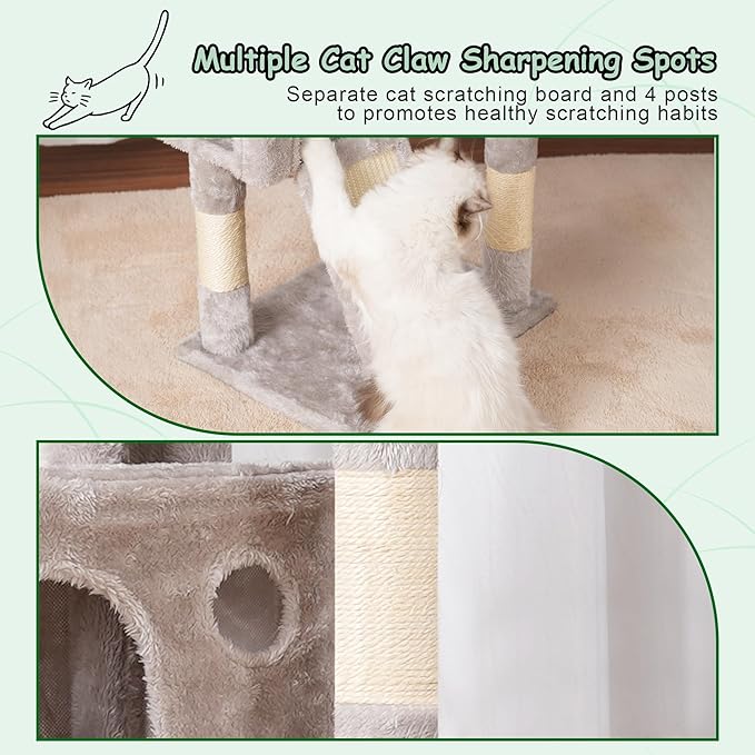 Cat Tree, 41.3" Cat Tower for Indoor Kittens with Scratching Board and Posts, Multi-Level Cozy Cat Condo with 2 Perches, Hammock, Balls, Light Gray GCT005SW