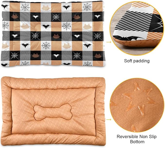 Pet Bed Halloween Bats Cat Plaid Stripe Dog Bed Mat Absorbing Non Slip Pad Pet Sleeping Mat for Small, Medium, and Large Dogs Puppy Cat 36 in x 24 in