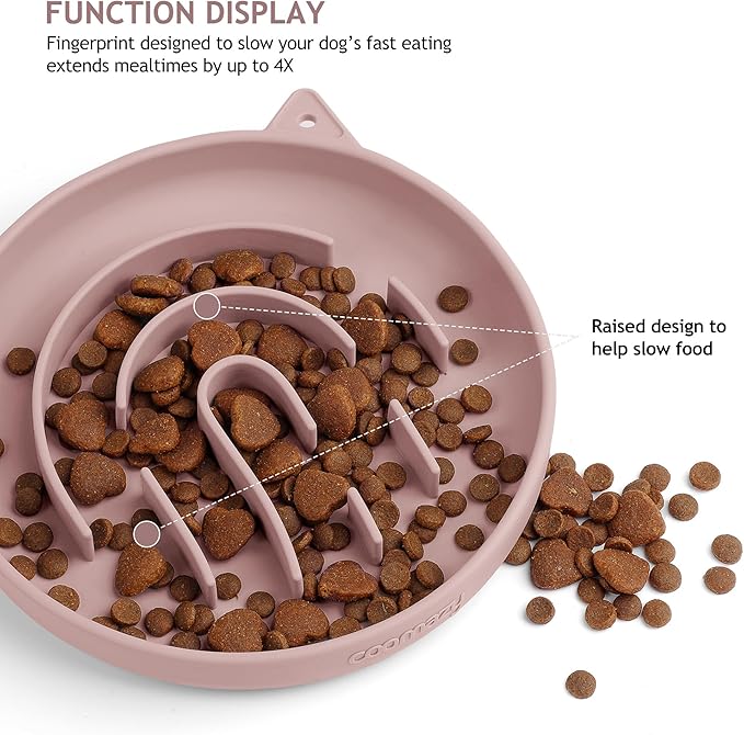 Coomazy Silicone Slow Feeder Dog Cat Bowls, Interactive Puzzle Toy for Pets Food Training, Keeps Dogs Cats Busy, Prevents Puppy Kitty Overeating (Dusty Pink, 1.4Cup)